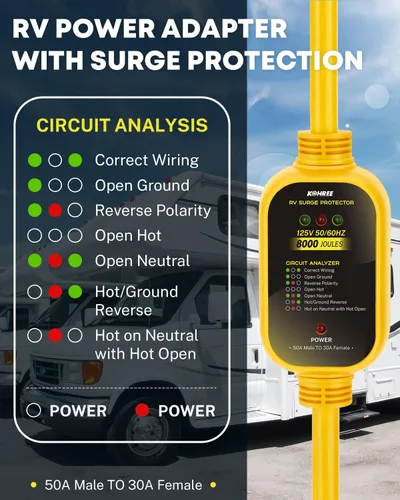 Miniatura 2 de Kohree Adaptador RV de 30 amperios a 110V con protección contra sobretensiones, adaptador de potencia RV de 15 amperios a 30 amperios de 8000 julios