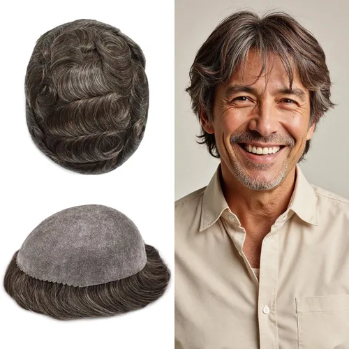 Miniatura 129 de Toupee for Men Hair Piece Real Human Hair Full Poly Skin Mens Toupee Mens Hair System Injected PU Hair System Invisible Hairpiece for