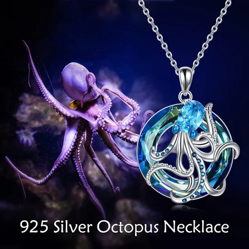 Miniatura 5 de YFN Ocean Jewelry - Collar con colgante de plata de ley con diseño de estrella de mar, pulpo, medusa, para mujeres y niñas, amantes del océano