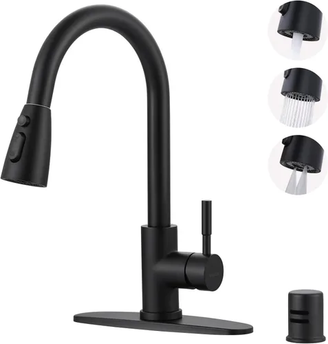 Miniatura 36 de WOWOW - Grifo de cocina cromado con rociador, grifo de fregadero de cocina extraíble de acero inoxidable con placa de cubierta, grifo de cocina