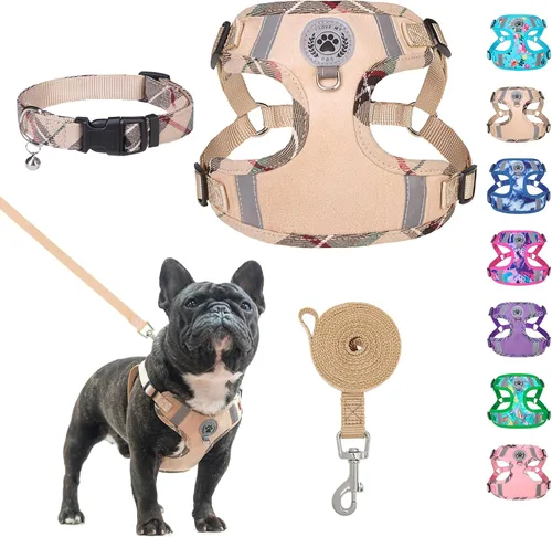 Miniatura 15 de BEAUTYZOO Step in - Juego de arnés para perro, collar y correa para perros pequeños, medianos y grandes, arnés para cachorro sin tirones, sin Beige