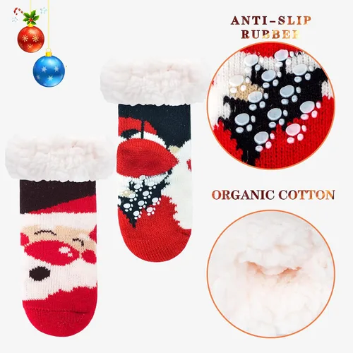 Miniatura 2 de FENELY 3 Pairs Winter Kids Fuzzy Slipper Socks 2-44-66-8 Girls Boys Thermal Warm Non-SkidGifts for Christmas Stocking