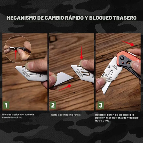 Miniatura 5 de edcfans Navaja Plegable Multiusos Cortador de Cajas con 5 Hojas de Afeitar, Navajas de Bolsillo, Destornillador, Sierra, Diseño con Seguro, Clip