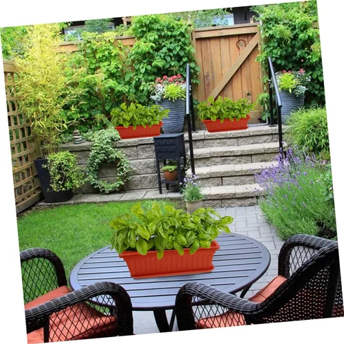 Miniatura 9 de Maceta rectangular de plástico para plantas de interior, jardinería, macetas de metal, macetas de cactus con bandeja, cuenco para suculentas