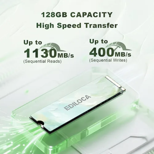 Miniatura 2 de Ediloca SSD NVMe M.2 de 128 GB PCIe Gen 3x4, hasta 1130 MB/s de lectura, unidad interna de estado sólido M.2 2280, caché SLC dinámico, compatible