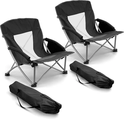 Miniatura 9 de HaSteeL Silla de playa plegable, sillas de camping negras plegables para exteriores, silla de playa baja portátil para adultos, pesca, picnic