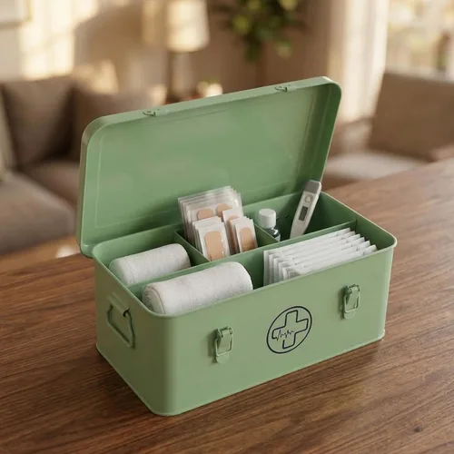 Miniatura 3 de Caja de primeros auxilios, botiquín de primeros auxilios, lata de almacenamiento de medicamentos de metal, caja vacía de primeros auxilios