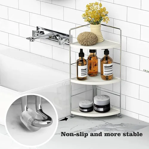 Miniatura 7 de Organizador de 3 niveles para encimera de baño, bandeja de tocador para cosméticos y maquillaje, estante de especias de cocina, estante de pie, Plata