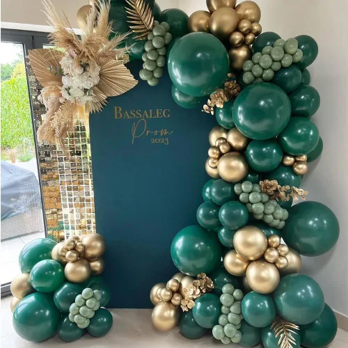 Kit de guirnalda de arco de globos verdes y dorados, 129 unidades, verde esmeralda oscuro, verde salvia, globos dorados metálicos para cumpleaños,