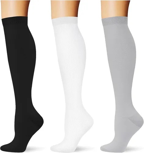 Miniatura 21 de (3 pares) Calcetines de compresión 20-30 mmHg, calcetines largos hasta la rodilla para mujeres y hombres, soporte atlético, para viajes y uso diario