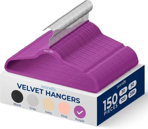 Miniatura 39 de SereneLife Perchas de terciopelo color negro, paquete de 100 perchas delgadas antideslizantes con gancho giratorio cromado de 360°, capacidad Negro