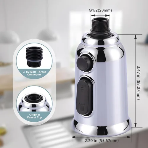 Miniatura 4 de Reemplazo de cabezal de grifo extraíble, cabezal rociador de grifo de cocina de 3 funciones con 9 adaptadores, boquilla de pulverización de Cromo
