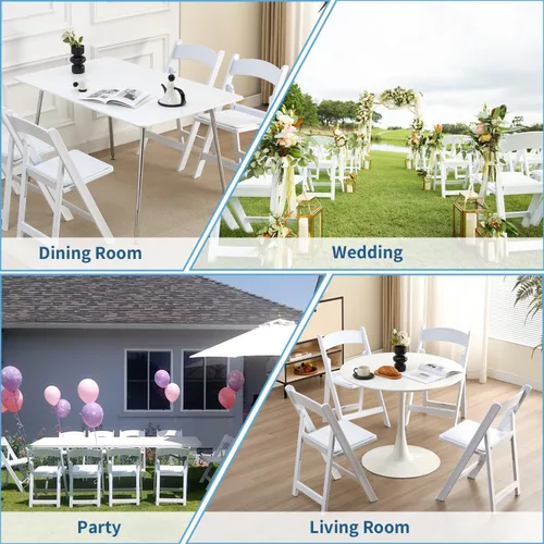 Miniatura 5 de KAIHAOWIN Paquete de 4 sillas plegables de resina, sillas plegables con asiento acolchado de vinilo para interiores y exteriores, para eventos
