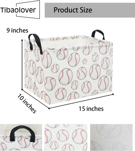 Miniatura 4 de Cesta rectangular de béisbol para niños, cesta de almacenamiento para bebés, lindo cesto organizador de almacenamiento de juguetes para niños
