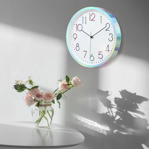 Miniatura 4 de Lafocuse Reloj de pared plateado fresco de 12 pulgadas para decoración de sala de estar, reloj de pared analógico silencioso funciona