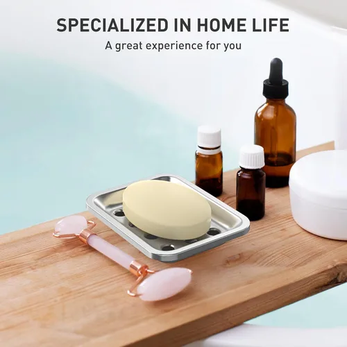 Miniatura 7 de Jabonera de acero inoxidable, soporte grande de doble capa para jabón, jabonera de metal para baño, ducha, cocina y encimeras de fregadero