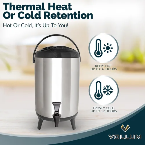 Miniatura 3 de Vollum - Dispensador de bebidas aislado de acero inoxidable – Jarra térmica aislada para café caliente y frío – Dispensador de 8 litros con grifo