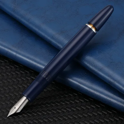 Miniatura 6 de Majohn P136 Pluma estilográfica de pistón, punta extra fina con caja, juego de pluma de escritura de resina azul oscuro Azul - Clip de plata