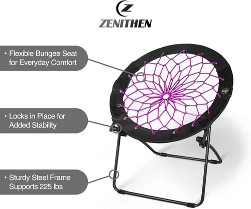 Miniatura 3 de Zenithen Silla elástica Bunjo plegable de 29 pulgadas, Plum Jam (paquete de 1), asiento plegable ligero para adolescentes, adultos, dormitorios