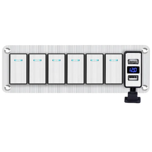 Miniatura 26 de Panel de interruptor basculante de aluminio de 2 vías, impermeable, precableado con retroiluminación azul, interruptor de palanca