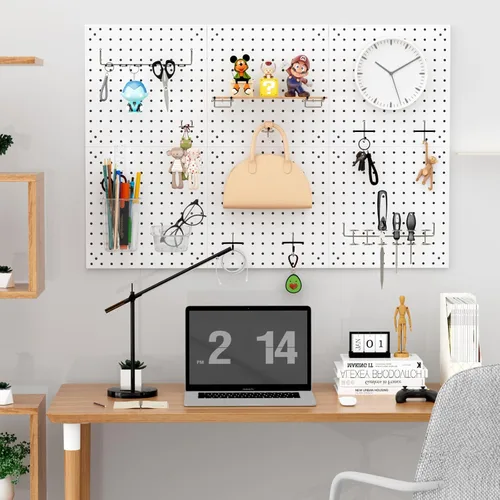 Miniatura 6 de Kit de Tablero de Clavijas Daanxw, Incluye Tablero y Accesorios, con Ganchos y Contenedores, Organizador de Pared para Oficina, Exhibición de Blanco