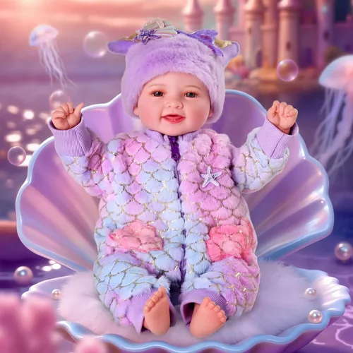 Miniatura 4 de BABESIDE Muñeca de sirena para niña, 17 pulgadas, suave, realista, con cola de sirena brillante y accesorios, bonitos juguetes de sirena para niñas