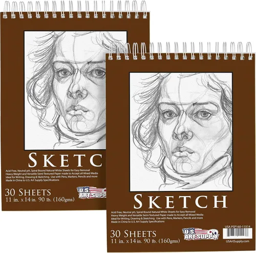 Miniatura 8 de U.S. Art Supply Cuaderno de bocetos de papel pesado de 5.5 x 8.5 pulgadas, encuadernado en espiral: 90 libras (5.64 oz/m²), bloc de dibujo de 30