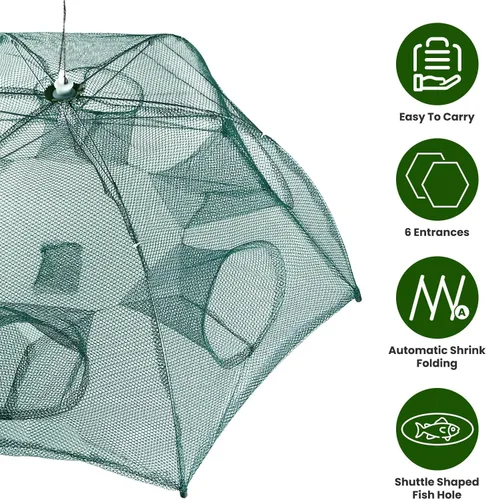 Miniatura 5 de Fishing Trap Net, Foldable Automatic Fishing Bait Net, Trap Crab Mesh Trap, Cast Dip Cage for Catching Small Bait Fish Crab Lobster Shrimp Minnow