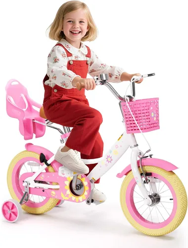 Miniatura 7 de Glaf - Bicicleta para niñas de 12, 14, 16 pulgadas con ruedas de apoyo, bicicleta para niños pequeños de 2 a 9 años, bicicleta con canasto y asiento