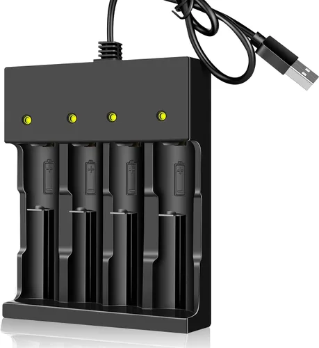 Cargador de Batería 18650 de 4 Bahías, Cargador Universal Inteligente para Baterías de Iones de Litio Recargables de 3.7V, Compatible con Baterías