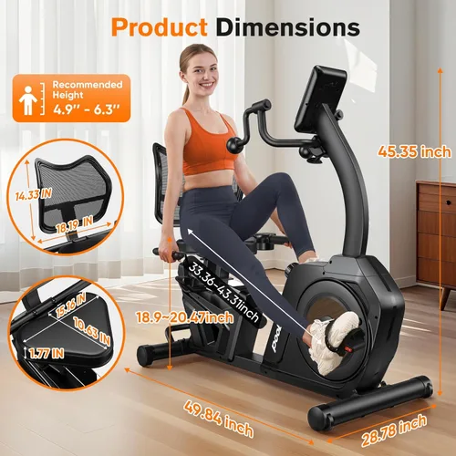 Miniatura 9 de pooboo - Bicicleta reclinada para ejercicios, bicicletas estáticas para el hogar con ejercitador de brazos, bicicleta reclinada magnética con Grano