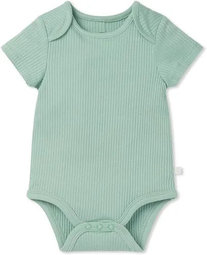 MORI Body de manga corta acanalado para bebé, de algodón transpirable y bambú, unisex, de una pieza, con cuello tipo sobre