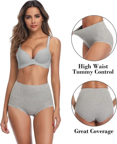 Miniatura 3 de ANNYISON Ropa interior para mujer, cintura alta, cobertura completa, calzones coloridos de algodón para mujer