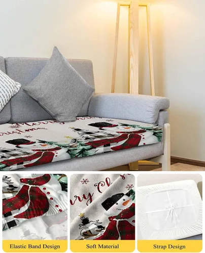 Miniatura 4 de Fundas de cojín elásticas para sofá de Navidad, diseño de muñeco de nieve, seccional/individual/en forma de L, protector de muebles con parte