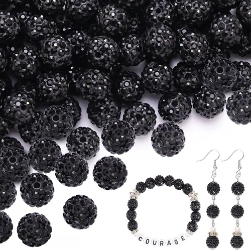 Miniatura 36 de 100 cuentas de diamantes de imitación de 0.394 pulgadas para la fabricación de joyas, 10 cuentas redondas brillantes de discoteca de Shamballa