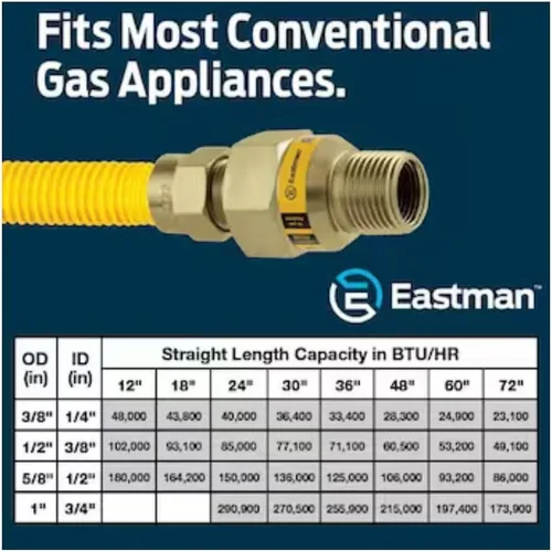 Miniatura 9 de EASTMAN Kit de instalación de electrodomésticos de gas de acero inoxidable de 48 pulgadas y 1/2 pulgadas de entrada de Mip x 3/8 pulgadas
