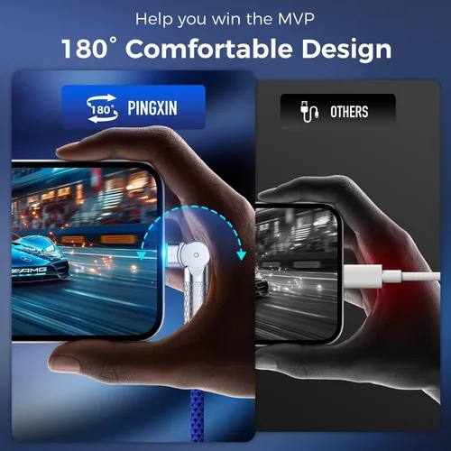 Miniatura 4 de Cable USB C a USB C de 6.6 pies, 240 W, paquete de 2 cables de carga tipo C trenzados giratorios de 180°, carga rápida para iPhone