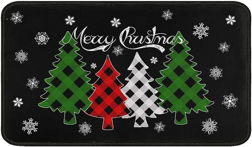Miniatura 15 de Tapete negro de Navidad para entrada al aire libre, antideslizante, ramas de pino acebo, piñas, decoración de Feliz Navidad, tapete lavable