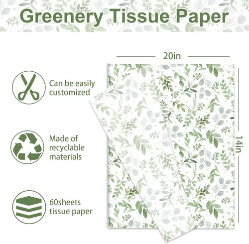 Miniatura 2 de 60 Sheets Greenery Tissue Paper Watercolor Green Leaves Art Tissue Spring Gift Wrapping Paper for Birthday Wedding DIY Crafts Gift Packing, 20 x 14