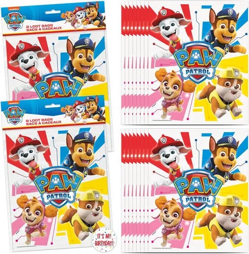 Suministros de Fiesta Únicos de Patrulla Canina | Bolsas de Regalos de Favores de Fiesta de Patrulla Canina | Paquete de 16 y Adhesivo