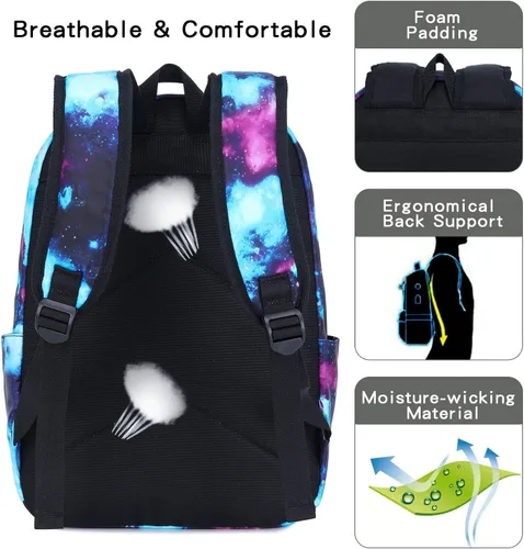 Miniatura 4 de Juego de mochila de lona impermeable Galaxy para laptop de 14 pulgadas, mochila escolar universitaria con lonchera y estuche para lápices