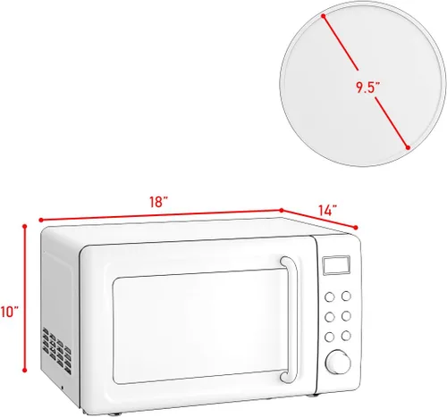 Miniatura 7 de Countert - Horno microondas retro, grande de 0.7 pies cúbicos, 700 vatios, encimera de acero laminado en frío con ajuste de tiempo, placa giratoria