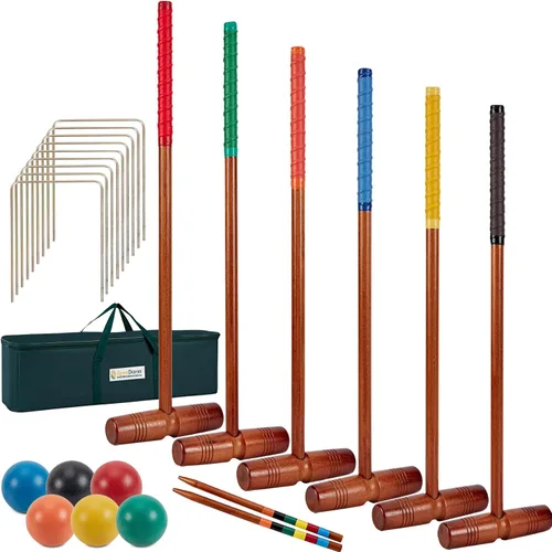 SpexDarxs Juego de croquet de lujo de 35 pulgadas, juego de croquetas para seis jugadores con mazos de madera de primera calidad, bolas de colores,