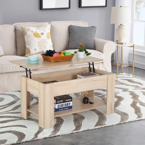 Miniatura 2 de FDW Mesa de Centro Elevable de 39.4 pulgadas con Compartimento Oculto y Estante de Almacenamiento, Tablero de Madera Elevable para Hogar, Sala