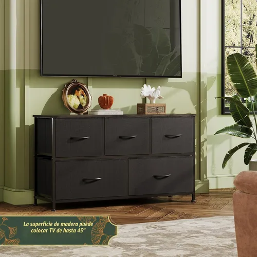 Miniatura 8 de WLIVE Cómoda para dormitorio con 5 cajones, cómoda ancha, cómoda de tela, unidad organizadora de almacenamiento con contenedores de tela para Negro