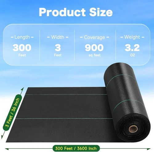 Miniatura 2 de Tela de barrera de malezas tejida de 3.2 onzas para grava Thick, Heavy Duty, High Permeability, Tear & UV Resistant, Blocks Light, Easy to Work &