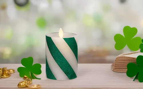 Luminara - Vela LED sin llama para fiestas con pilas, mecha en movimiento - Barra de caramelo verde con bastón - Paquete de 1 - 11.4 cm - Sin