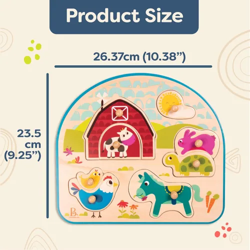 Miniatura 6 de B. toys Rompecabezas de clavijas de madera - Rompecabezas de clavijas de animales para niños pequeños, niños - 8 piezas gruesas - 18+ meses - Animal