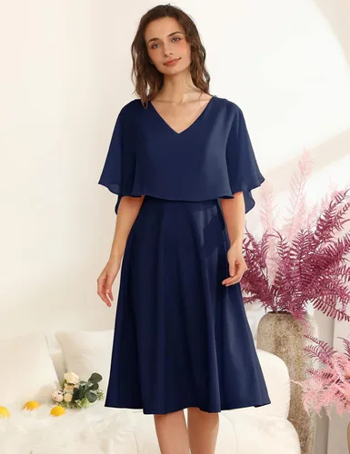 Miniatura 2 de HomRain Vestido de capa sin mangas para mujer con superposición de gasa, vestido formal de cóctel para invitada de boda