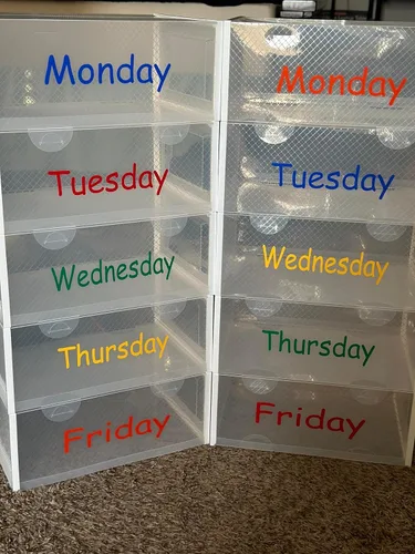 Juego de etiquetas de días de la semana | Etiquetas para profesores | Juego de calcomanías de vinilo para el día de la semana (contenedor de
